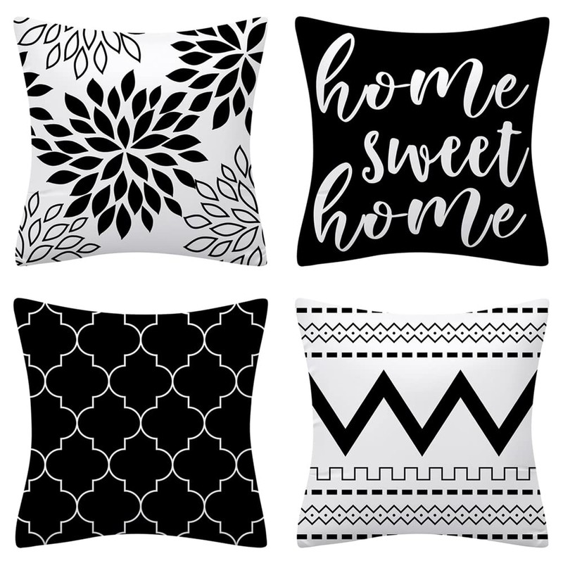 Set of 4 Luxton Black Cushion Covers, Flannel Soft Abstract