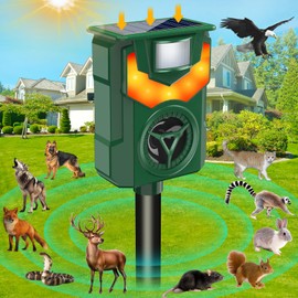 Upgraded Solar Ultrasonic Animal Repellent,Cat Repeller Outdoor with Flaming Eye Alarm,Waterproof Raccoon Repellent with Motion Detection for Farm Yard Garden Repelling Dog, Rabbit, Skunk,Squirrel