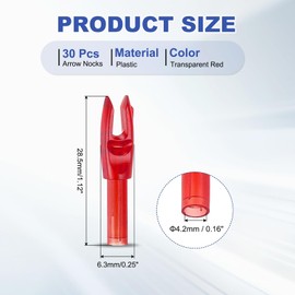 PATIKIL Archery Arrows Nocks 4.2mm, 30 Pack Plastic Insert Arrow Nock Replacement Arrow Tails for Hunting Shooting Compound Recurve Bow, Transparent Red