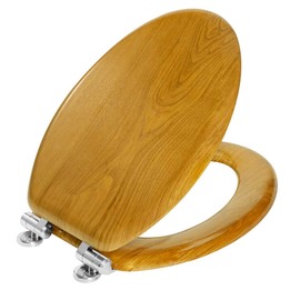 Angel Shield Wood Veneer Natural Toilet Seat with Quiet Close, Easy Clean, Quick-Release Hinges (Elongated, Oak)