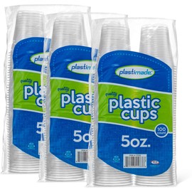 [300 Count] PlastiMade 5 Oz Clear Plastic Disposable Reusable Drinking Cups For Home, Office, Wedding, Events, Parties, Take Out, Water, Juice, Soda, Beer Cocktails (3 Packs)