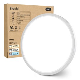 Slochi 1Pack 12Inch Flush Mount LED Ceiling Light Fixture White, 3000k/4000k/6500k 3 Color Selectable Ceiling Lamp, 24W 2800LM Flat Round Low Profile Ceiling Light for Kitchen Bedroom Hallway Porch