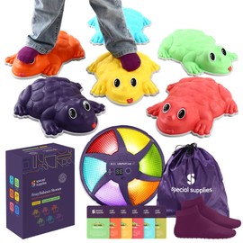 Special Supplies Stepping Stones for Kids - Set of 6 Frog Balance Blocks - Indoor/Outdoor Play - Child Safe Rubber, Non-Slip Edging - Promotes Coordination, Balance, Strength, Game Included