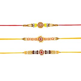 Pack of 3 Designer Rakhi Bracelet for Brother on Raksha bandhan with Star Design & Multicolor Beads Traditional Rakhi Thread