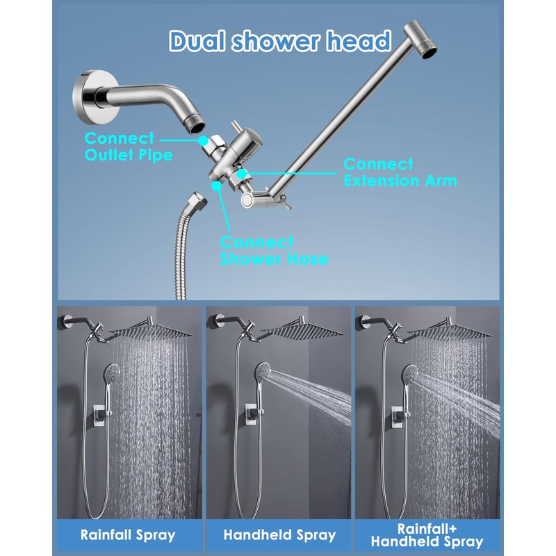 Jafeton High Pressure Rainfall Shower Head with Handheld Spray Combo