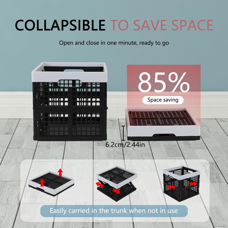 Afromy 18 L Plastic Square Collapsible Crates, Set of 3