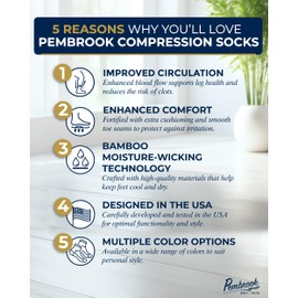 Pembrook Bamboo Viscose Light Compression Socks - 3 Pairs | Mens and Womens Compression Socks 8-15 mmHg for Circulation | Black, Blue, Pink Graduated Stripes