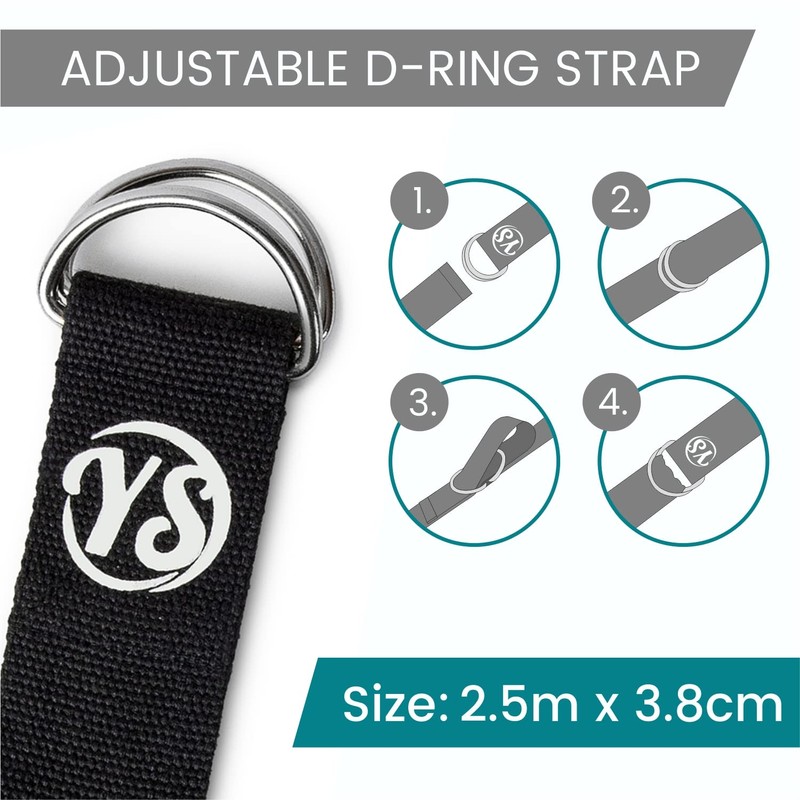Black Metal D-Ring Buckle Yoga Studio Belt 2.5M