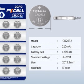 PKCELL 20Pcs CR2032 Batteries DL2032 CR2032 Lithium 3V Coin Battery