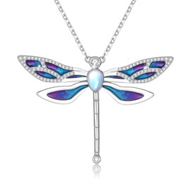 Dragonfly Necklace 925 Sterling Silver Moonstone Necklace Rainbow Stone Dragonfly Jewelry Christmas Birthday Gifts for Women Mom Her-Light Purple