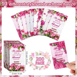 Moinchore 200 Pcs Mother's Day Prayer Cards Bulk Pink Flowers Happy Mother's Day Pocket Proverbs 31: 28 Christian Religious Pocket Prayer Cards for Mom Women's Ministry Church Gifts