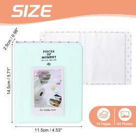 sourcing map 64 Pockets Photos Album, Leather Cover 2 x 3 Small Photo Album with Front Window Instant Film Photo Album Book for Instant Camera Film, (Light Green)
