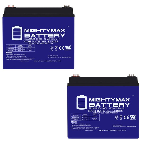 Mighty Max Battery 12V 35AH Gel Battery for Ranger All Seasons Safari,SafariLtd - 2 Pack