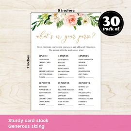 kdxpbpz Bridal Shower Game Cards, What's in Your Purse Game, Wedding Party Games, Floral Engagement Party Cards, Bridal Shower Decorations - Set of 30