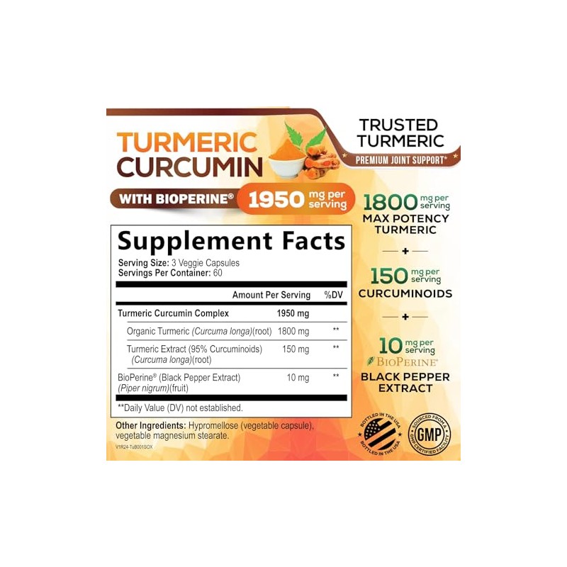 Nature's Nutrition | Cúrcuma con BioPerine 1950mg | Soporte Articular