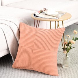 Fancy Homi 2 Packs Peach Decorative Throw Pillow Covers 16x16 Inch for Living Room Couch Bed Sofa, Rustic Farmhouse Boho Home Decor, Soft Corss Patchwork Corduroy Textured Square Cushion Case 40x40 cm