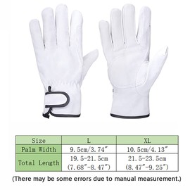 1 Pair Pigskin Leather Gardening Gloves, L/XL Mens and Ladies Gardening Glove, Leather Safety Work Gloves for Warehouse, Construction, Outdoor (White)