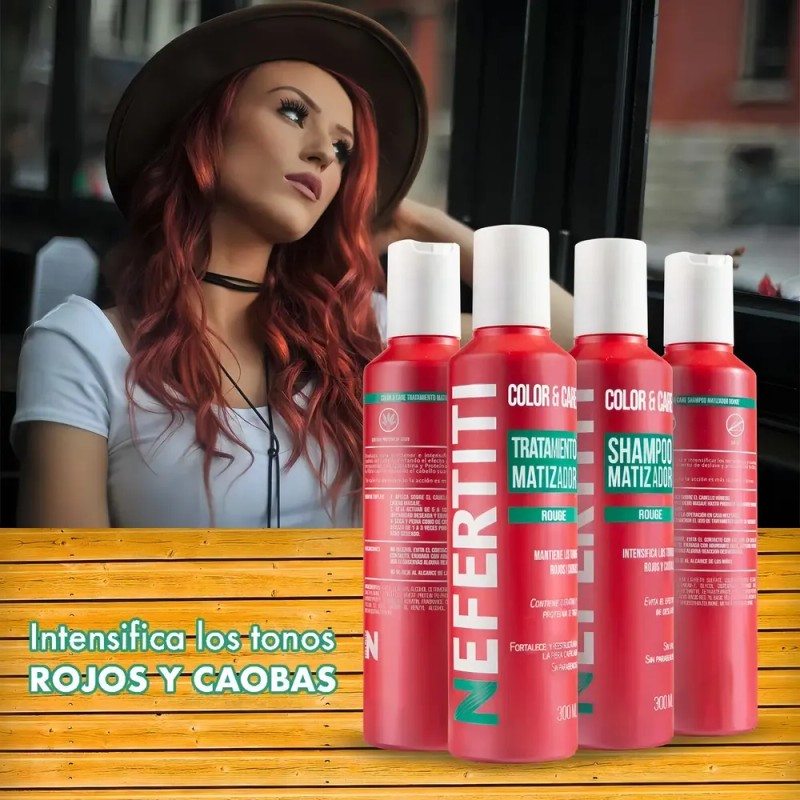 Shampoo Matizador Rojo + Tratamiento Con Keratina Nefertiti