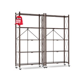 ALANNG 70.7" H Metal Storage Shelves, 5 Tier Folding Shelf on Wheels, Heavy Duty, No Assembly, Rolling, Collapsible Rack Unit for Kitchen, Basement, Pantry (Vintage Brown,2 Pack)