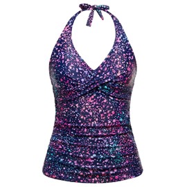 Tempt Me Women’s Tankini Top Halter Tummy Control Swim Tops Only Twist Front V Neck Bathing Suit No Bottom, Star Whole Sky, Large