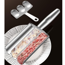 Yuelulala Triple Tube Meatball Maker with Cutting Spatula Stainless Steel Meatball Making Tool Manual Meatball Former for Shrimp Balls Utensil Quick Cooping Cookie Dough Sorbet(A139-1)
