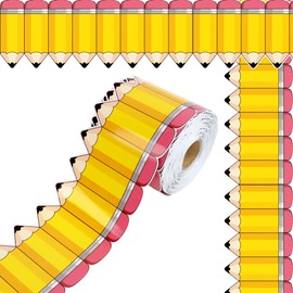 68.9 FT Pencil Classroom Bulletin Border Roll, Classroom Trim Back to School Decor for Chalkboard, Whiteboard, Display Wall, Door & Office Cubicle Decor (Yellow)