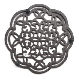 TAMUME Cast Iron Trivet for Table Service, Vintage Appeal with Rubber Feet, 19.5cm * 1.7cm (Floral Classic)