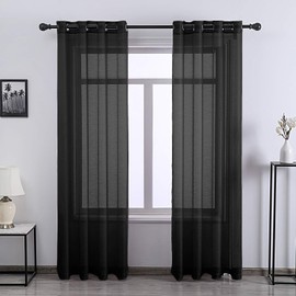 DONREN 2Panels-96 Inch Length Sheer Curtain Panels for Bedroom Semi Sheer Textured Voile Panels with Eyelet Top for Living Room W 52 x L 96 Jet Black