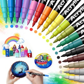 Shadcoler 18 Colours Acrylic Pens for Stones, Waterproof, 0.7 mm Stones Painting Pens for Glass, Wood, Ceramic, Canvas, Crafts, Easter and Christmas, Children