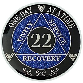Simply Minimal AA 21-30 Year Silver Plated Recovery Coins, Alcoholics Anonymous Medallions (22 Blue)