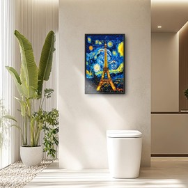 Flintis Large Paris Eiffel Tower Framed Wall Art Starry Sky Night Pictures Wall Decor Abstract Canvas Painting Print Artworks Decor for Living Room Bathroom Kids Master Bedroom Office 36L X 24W