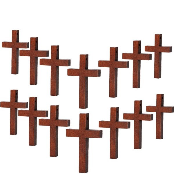 70 Pieces Wood Cross Pendants DIY Cross Charms Natural Wood Cross Party Crafts DIY Jewelry Projects (Color 1)