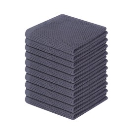 Homaxy 100% Cotton Waffle Weave Kitchen Dish Cloths, Ultra Soft Absorbent Quick Drying Dish Towels, 12 x 12 Inches, 10-Pack, Dark Grey