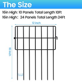 Getlay 10 Pack Animal Barrier Fences, 1.5" Gap No Digging Garden Fence Panels, Metals Black Deterrent Fence for Dogs Rabbits, Decorative Fence for Outdoor Landscape Patio Total 10 ft(L)×16 in(H)