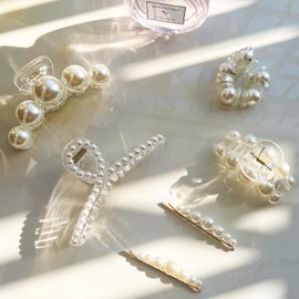 Pearl Hair Claw Clips for Thick/Thin Hair Claws,6PCS Nonslip Big Hair Clips for Women/Girls,Cute Decorative Bobby Hair Pins,Spiral Hair Ties,Wedding Hair Accessories (pearl)