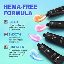 AIMEILI Poly Nail Extension Gel Pink Glitter Builder Nail Gel Hema Free Poly Nail Enhancement Nail Art Design DIY Salon Nail At Home Gift for Women Nail Gel - 026