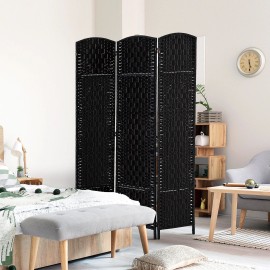 HOMCOM 3 Panel Resin Wicker Folding Room Divider Privacy Screen Home Office Black