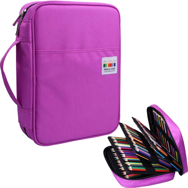 JAKAGO 220 Slots Colored Pencil Case Large Capacity Pen Holder for Artist Painter Zipper Organizer Bag for Marker Highlighter Storage Case for Office Sketch Travel Supplies (Purple)