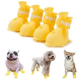 Yeduzyn-4Pcs Waterproof Dog Boots Dog Shoes for Snow and Rain Teddy Pomeranian Bichon Middle and Small Dogs (Yellow, Large)