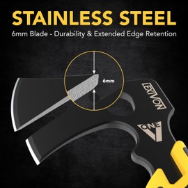 LEXIVON V-ONE Survival Hatchet, 9.5" Full Tang Lightweight Axe | 6mm Stainless Steel Electro-Black Finish Blade, Ergonomic Bi-Material Grip Handle | Protective Slim Sheath Included (LX-VONE-PP)