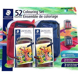 Staedtler 52 Colouring Set, 48 Germany Pencils - 02 Pack x 24 Coloured Pencils , 2 Nylon Pencil Cases, 2 Double-Hole Sharpeners
