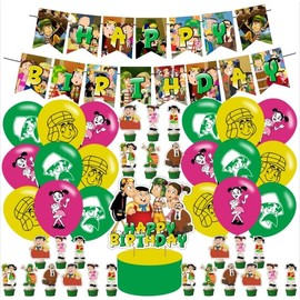 Chavo del ocho Birthday Party Decorations,Cartoon Party Supply Set for Kids with Happy Birthday Banner, 24 Cupcake Toppers,18 Balloons for Party Decorations