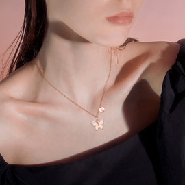 WINNICACA Butterfly Initial Necklace Sterling Silver Created Opal E Letter Alphabet Jewellery Butterflies Choker Gifts for Women Teens Birthday