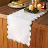 Windkream Sage Green Scalloped Edge White Table Runner 70 Inches
