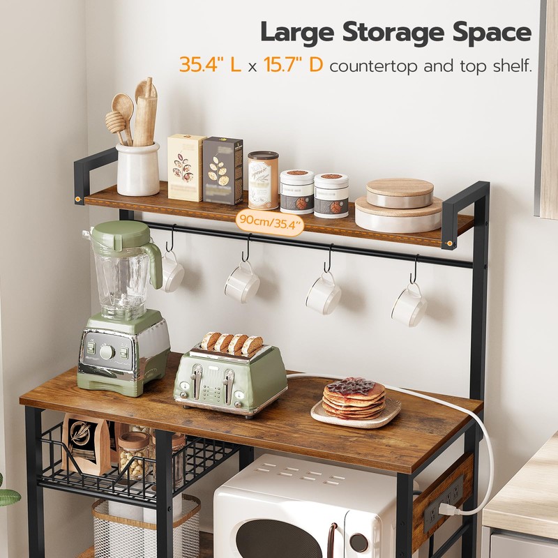 HOOBRO Bakers Rack with Power Outlet, 35.4 Inches Coffee Bar