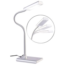 Lunartec Desk Lamp: LED Desk Lamp with Gooseneck, 5 Watt, Silver (Office Lamp, Reading Lamp, Bed)