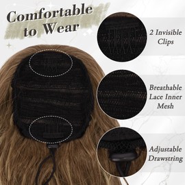 BARSDAR Highlight Drawstring Ponytail Extension, 26 Inch Long Curly Wavy Drawstring Ponytail Hair Extensions for Women, Synthetic Clip in Pony Tails Hairpieces Fake Ponytails- Ash Brown & Blonde
