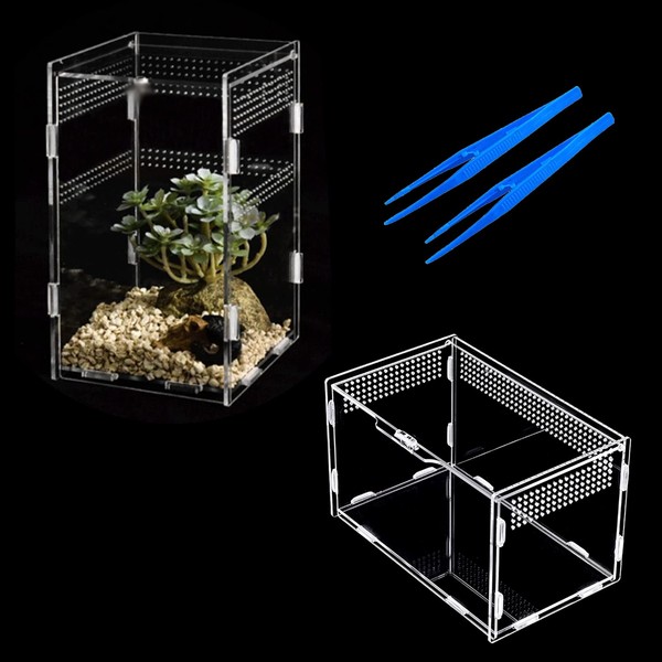Lucky Interests 2 Pack Acrylic Reptile Cage, 4.7x4.7x7.9 inch Reptile