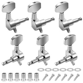 Vesaneae 6 Pieces 3L3R Acoustic Guitar Semiclosed Tuning Pegs, Machine Head Tuners, Silver Knobs Tuning Keys, Guitar Parts with Screws Set, Guitar String Tuning Pegs for Classical Acoustic Guitar