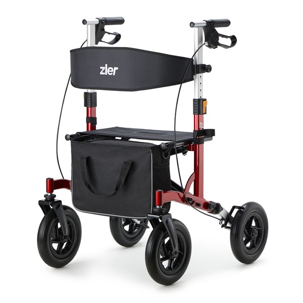 Zler Rollator Walker with PU Solid Tires 300lbs - All Terrain Walker for Seniors, Mobility Aids Rolling Walker with Seat, 10’’ Large Wheel Rollator Walker, 4 Wheels Walker with Backrest